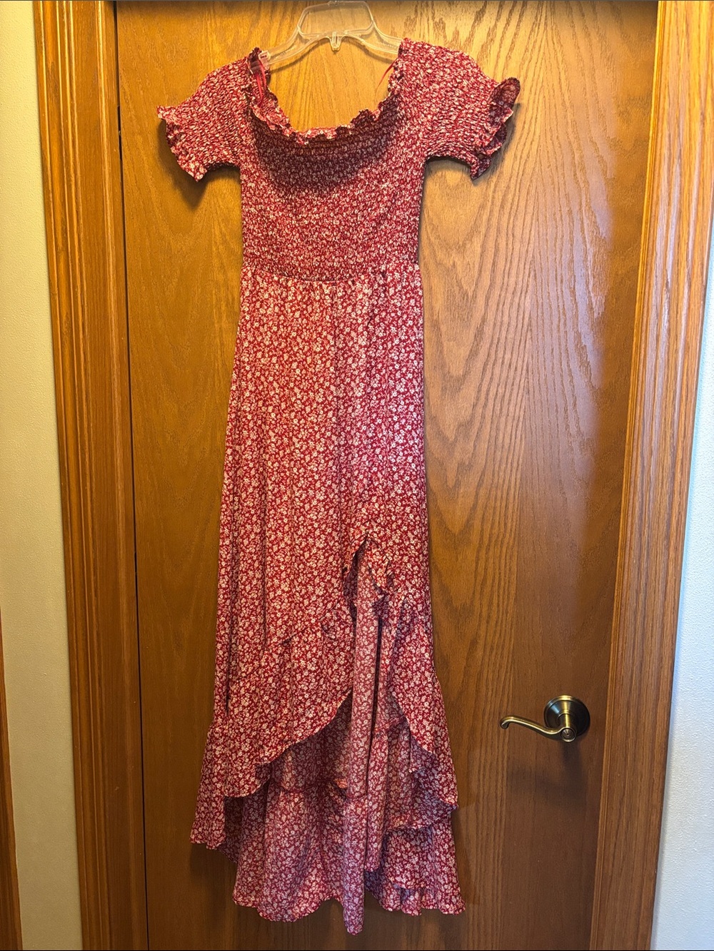 miami Red Floral Maxi Dress with Ruffled Hem